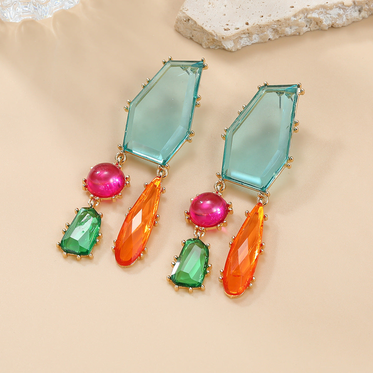 Wholesale Geometric Color Diamond Alloy Earrings
